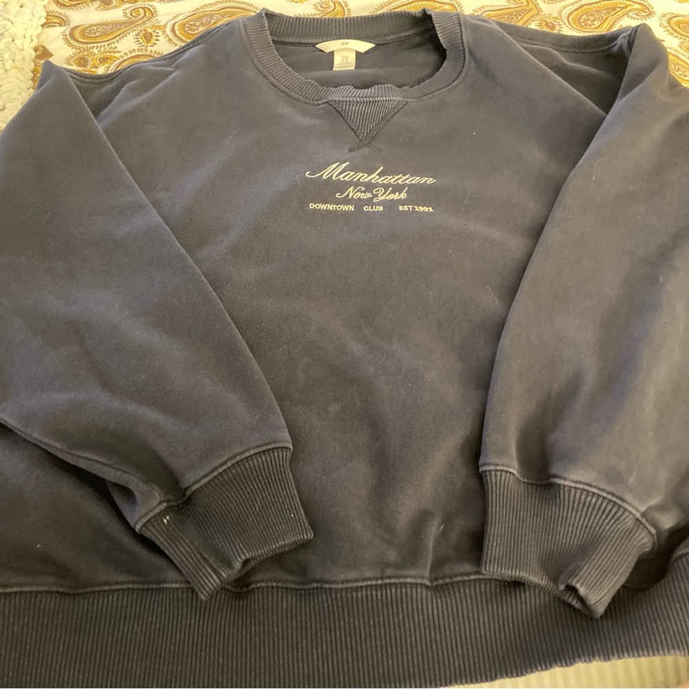 H&M ‘Manhattan New York Downtown Club’ Sz XL Navy Pullover Sweatshirt